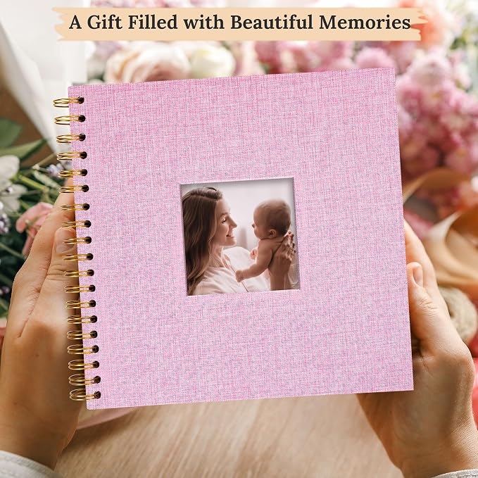 8"x8" Scrapbook Photo Album Linen Cover 20 Sheets 40 Pages White Paper | Pink Hardcover Kraft White Pages Memory Book, for Travel Wedding Guest Book Christmas Baby Shower Fits 4x6 & Instant Photos - Image 6