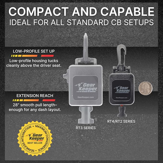 Gear Keeper CB Mic Keeper - Retractable Mic Holder for CB Radio (RT2-4712) | USA made CB mic holder retractable, snap clip mount, lanyard & mounting hardware included, 29" reach, 9oz retraction - Image 2