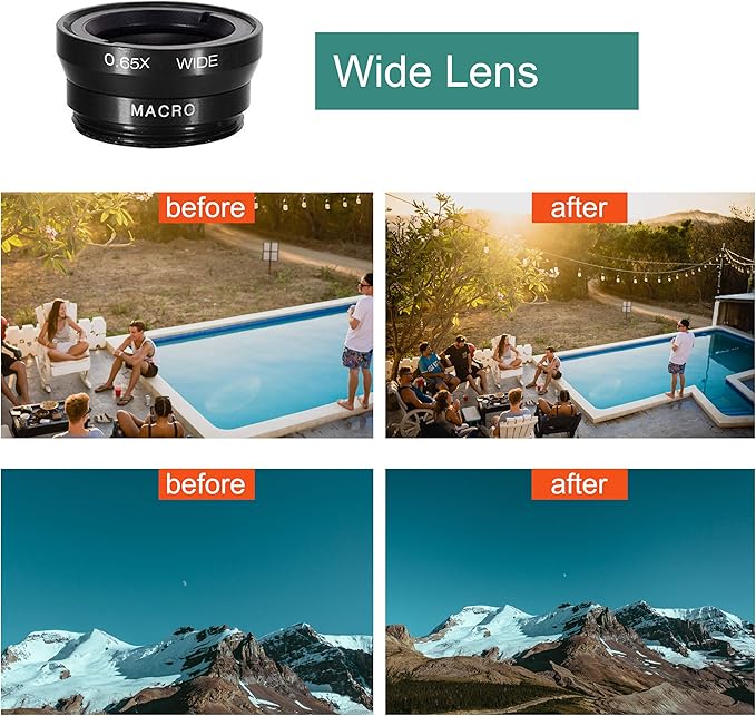 Ailun Phone Lens, 3 in 1 Clip on Fish Eye Lens+Wide Angle+Macro Lens | 180 Degree Fish Eye Lens, 0.65X Wide Angle, 10X Macro Lens, Universal HD Camera Lens kit, For Mobile Phone & Smartphone - Image 3