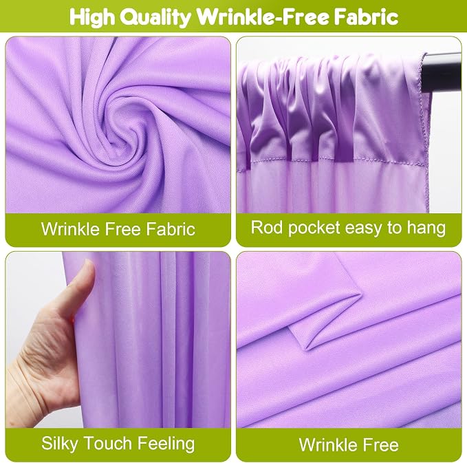 Lavender Purple Backdrop Curtain Drapes for Parties, 3Pack 10x8FT | Wrinkle Free Polyester Curtain Backdrop Draping Fabric for Backdrop Photoshoot Birthday Party Background,6 Panel 5x8FT - Image 3