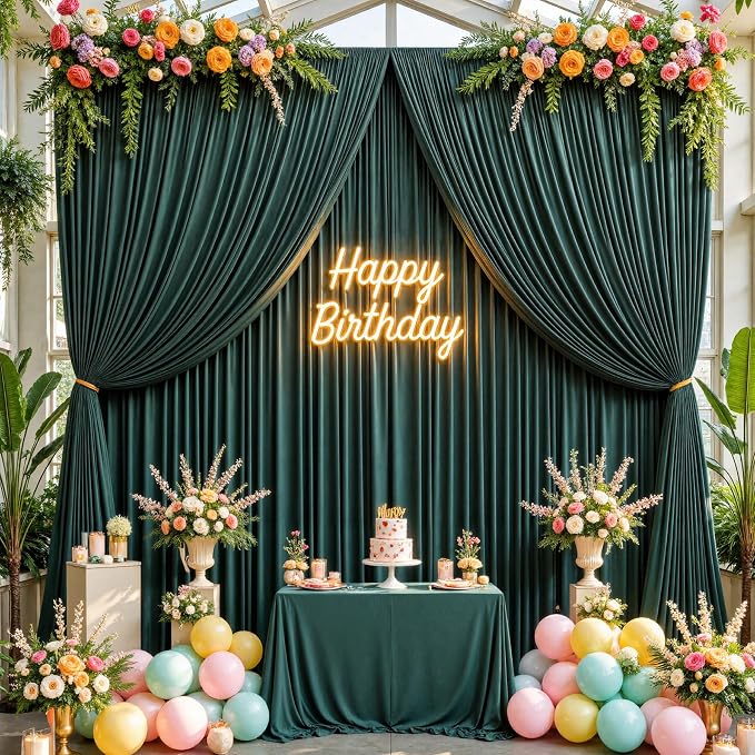 40ftx10ft Hunter Green Backdrop Curtains for Party Background, Wrinkle Free 8 Panels Silky Fabric Green Photo Backdrop Drapes Back Drop Cloth Drapery for Wedding Birthday Photography Decor - Image 5