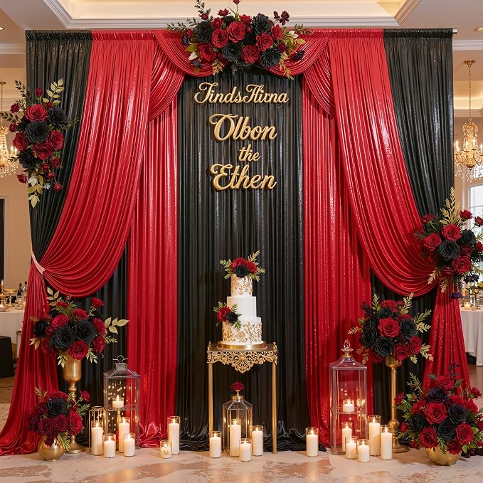 20ft x 10ft Red Black Sequin Backdrop Curtain for Parties, Wrinkle Free Glitter Photo Backdrop Drapes 4 Panels 5x10ft Back Drop Cloth for Wedding Photography Background - Image 5