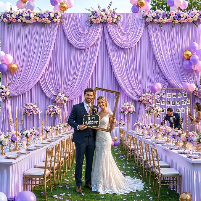10 Panels Lavender Backdrop Curtain for Parties Wedding Wrinkle Free Light Purple Photo Curtains Backdrop Drapes Fabric Decoration for Baby Shower Photoshoot 50ft(W) x 10ft(H) - Image 2
