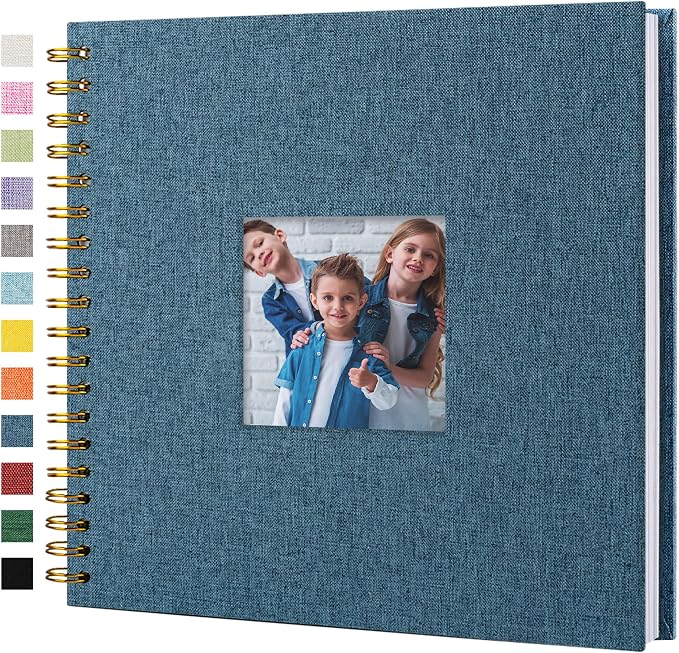 10"x10" Scrapbook Photo Album Linen Cover 20 Sheets 40 Pages White Paper | Navy Hardcover Kraft White Pages Memory Book, for Travel Wedding Guest Book Christmas Baby Shower Fits 4x6 & Instant Photos by Hiwhy