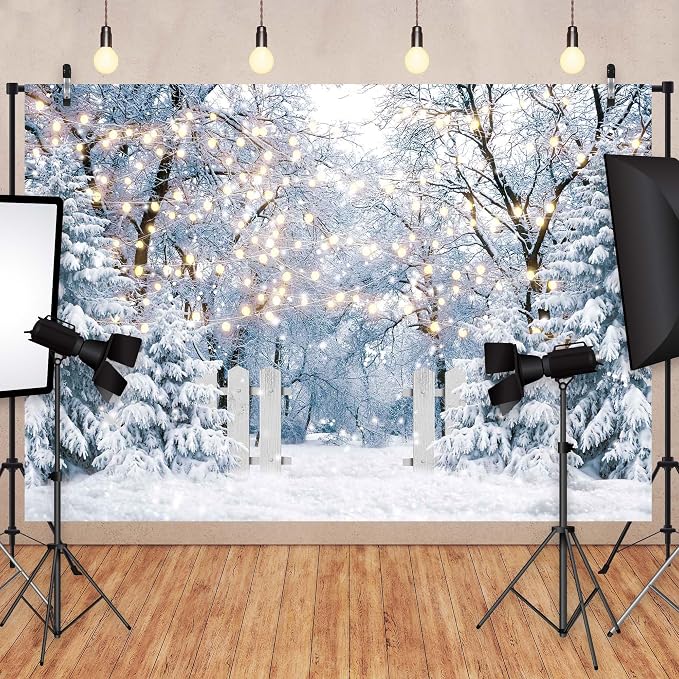 12x8FT Blue Winter Forest Scene Photography Backdrop Wonderland Snowflake Landscape Background for Christmas Xmax Family Holiday Party Decorations Supplies Banner Picture Photo Studio Props - Image 3