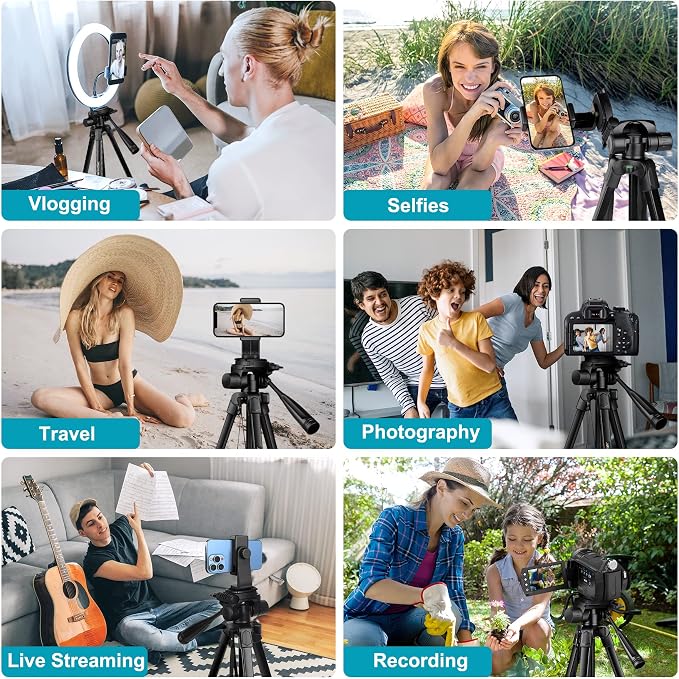 JOILCAN Phone Tripod, 68" Tripod for Phone Stand Video Recording Photos | Travel Floor Tripod Compatible with iPhone Canon Nikon DSLR, Cell Phone Tripods with Remote / Travel Bag - Image 2