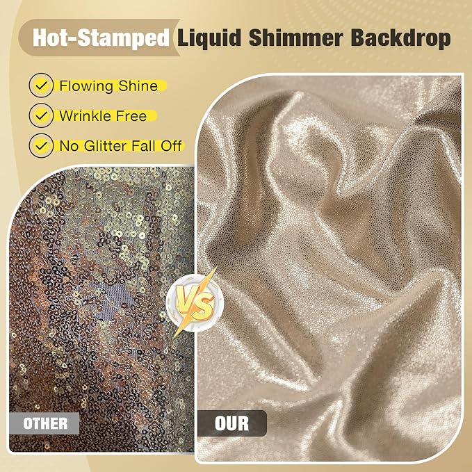 20x10FT Champagne Sequin Backdrop Curtain for Party - 4 Panels 5x10FT Wrinkle-Free Shimmer Drapes for Birthday, Wedding, Christmas, Decorations & Photography - Image 2