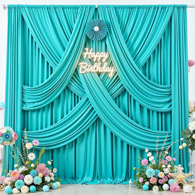 10 ft x 40 ft WWrinkle Free Turquoise Backdrop Curtain for Parties, Thick Polyester Teal Photo Backdrop Drapes,8 Panels 5ft x 10ft for Baby Shower Wedding Engagement Birthday Mermaid Party - Image 3