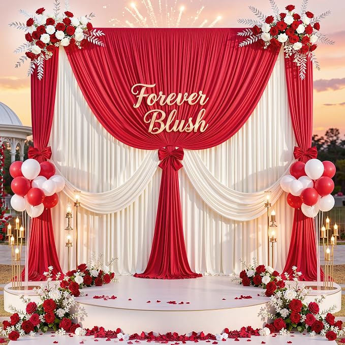 Outpain 20 ft x 8 ft Red Backdrop Curtain Panels, 4 Panels 5 ft x 8 ft Wrinkle Free Polyester Photography Backdrop Drapes, Wedding Party Home Decoration Supplies - Image 6