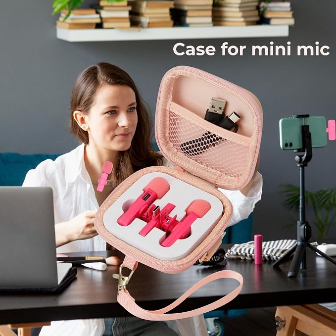 Wireless Lavalier Microphone Case Mini Mic Case for Wireless lavalier microphones Wireless Microphones Mini Tiny Mic Lapel Clip Microphones (PINK) - Image 2