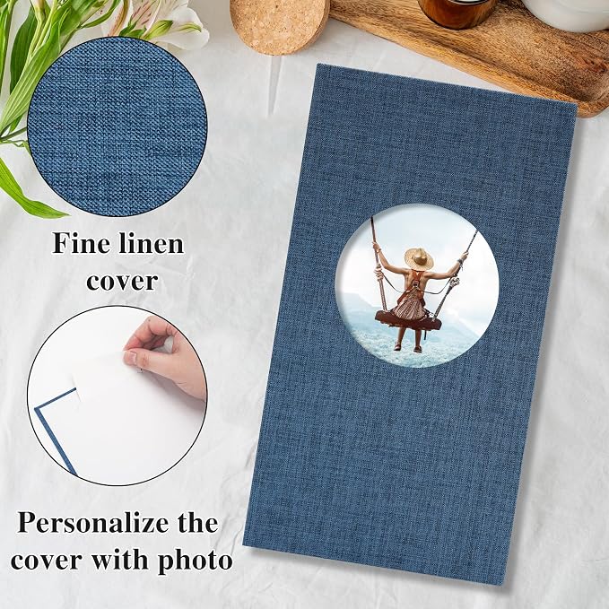 Vienrose Photo Album 4x6 Photos 420 Pockets Linen Cover Slip-in Photo Book with Round Window for Wedding, Vacation Memories, Personalized Picture Organizer, Blue - Image 3