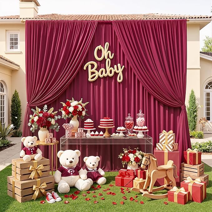 40ftx10ft Wrinkle Free Maroon Backdrop Curtains for Parties, Thick Fabric Burgundy Photo Backdrop Drapes 8 Panels 5x10ft for Weddings Birthday Photography Background Curtains - Image 8