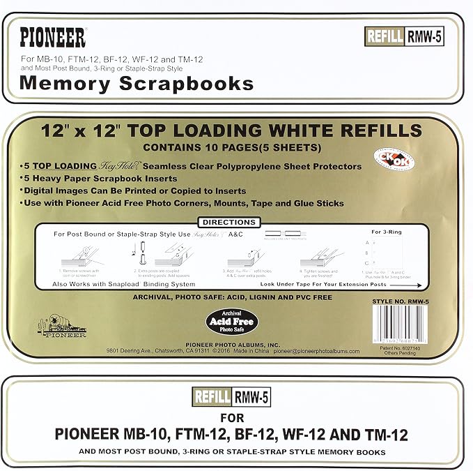 Pioneer Photo Albums Bund Top Loading Page Protectors with White Inserts, 12 by 12-Inch, 5-Pack by PioneerPhotoAlbums