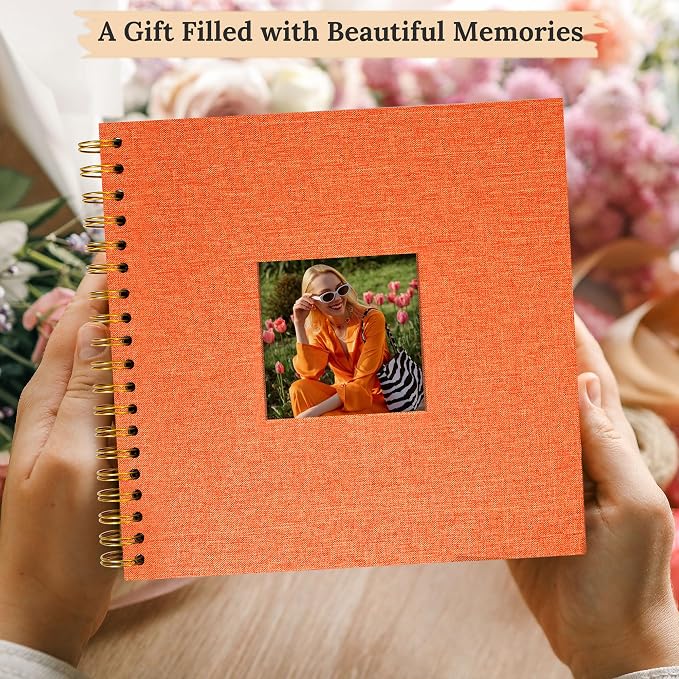 8"x8" Scrapbook Photo Album Linen Cover 20 Sheets 40 Pages White Paper | Orange Hardcover Kraft White Pages Memory Book, for Travel Wedding Guest Book Christmas Baby Fits 4x6 & Instant Photos - Image 6