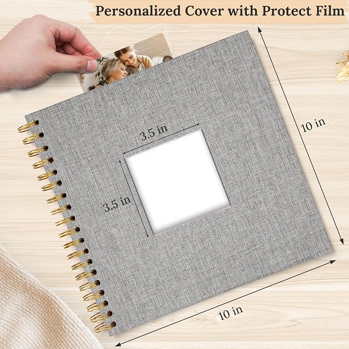 10"x10" Scrapbook Photo Album Linen Cover 20 Sheets 40 Pages White Paper | Gray Hardcover Kraft White Pages Memory Book, for Travel Wedding Guest Book Christmas Baby Shower Fits 4x6 & Instant Photos - Image 2