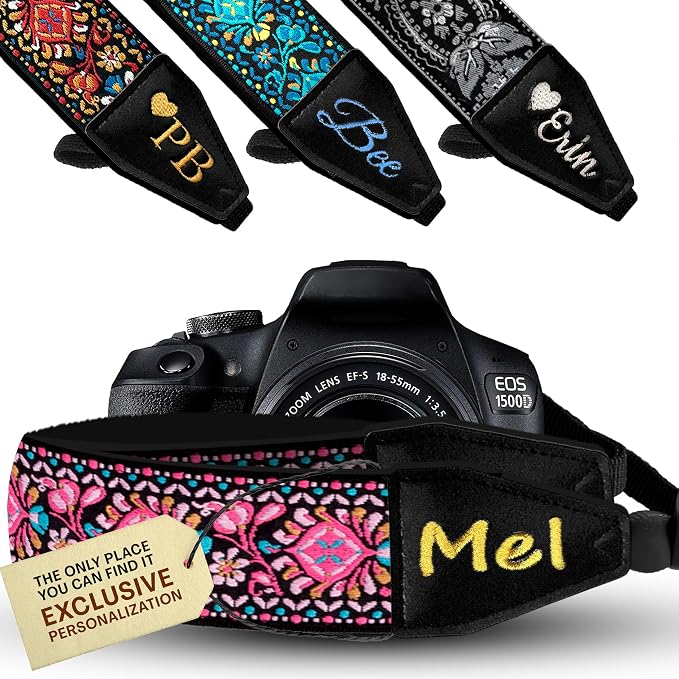 Art Tribute Camera Strap Personalized With Name - Shoulder, Crossbody & Neck Camera Strap for Photographers, Fits All Cameras, Canon Nikon Sony Fujifilm, Padded Strap W/Quick Release & Leather Ends by ArtTribute