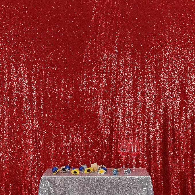 Poise3EHome Red Sequin Backdrop,7FT x 7FT Sequin Photography Backdrop Curtain for Party Decoration - Image 4