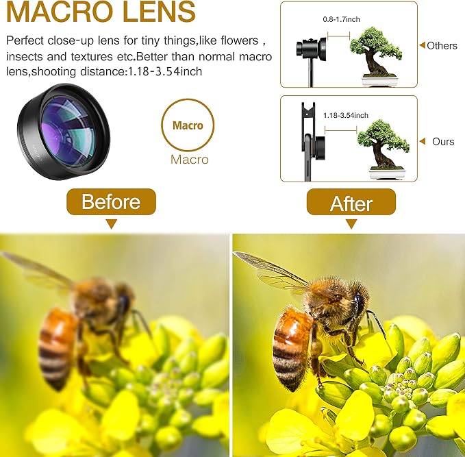Phone Camera Lens,Upgraded 3 in 1 Phone Lens kit-198° Fisheye Lens + Macro Lens + 120° Wide Angle Lens,Clip on Cell Phone Lens Kit Compatible with Samsung Android Smartphones - Image 6