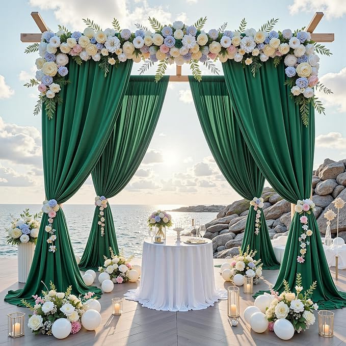 10 ft x 10 ft Wrinkle Free Hunter Green Backdrop Curtain for Parties, Polyester Dark Green Photo Backdrop Drapes 2 Panels 5x10ft for Baby Shower Wedding Birthday Party Photography Curtains - Image 3