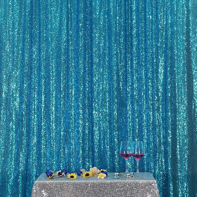Poise3EHome 6FT x 8FT Turquoise Sequin Photography Backdrop Curtain for Party Decoration by Poise3EHome