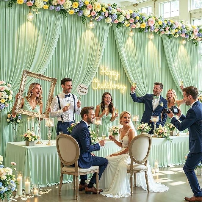 6 Panels Sage Green Backdrop Curtains for Wedding Party Wrinkle Free Backdrops Curtain Drapes Fabric Decorations Photo Back Drop Cloth for Baby Shower Photography Stage Reception 30ft(W) x 12ft(H) - Image 3