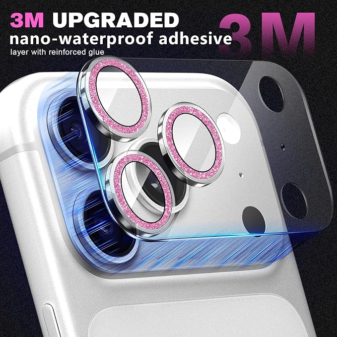 2 Pack for iPhone 17 Pro Camera Lens Protector | Bling Tempered Glass 9 Hardness,Anti-Scratch High Definition Camera Screen Protector (Pink) - Image 3