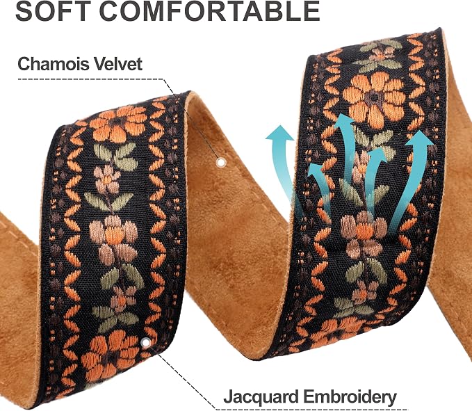 Padwa Lifestyle Embroidered Floral Camera Strap - 1.5" Crazy Horse Cowhide Ends Camera Straps for Photographers, Cute Cotton Weave Soft Suede Fabric Padded Strap fits All Cameras for Adults & Kids - Image 4