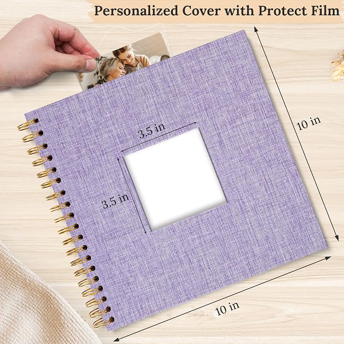 10"x10" Scrapbook Photo Album Linen Cover 40 Sheets 80 Pages White Paper | Purple Green Hardcover Kraft White Pages Memory Book, for Travel Wedding Guest Book Christmas Baby Fits 4x6 & Instant Photos - Image 2