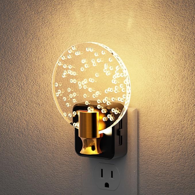 JandCase Night Light, Dimmable Night Lights Plug into Wall | Bubble Nightlight with Auto On/Off Light Sensor, 0-100LM LED Round Nightlights, 180°Rotatable Acrylic Nite Light for Hallway by JandCase