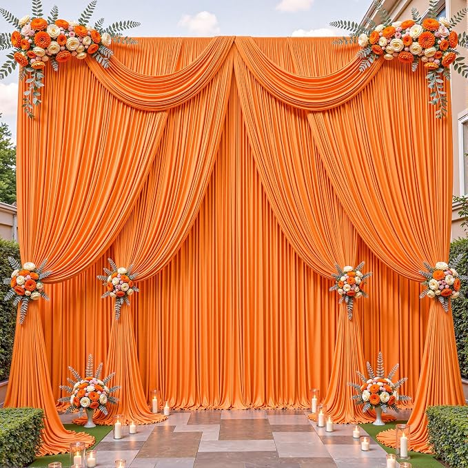 32ftx10ft Wrinkle Free Orange Backdrop Curtain - 10 Feet Photography Backdrop Drapes, Silky Polyester Back Drop Cloth for Wedding Baby Shower Balloon Arch Background - Image 2