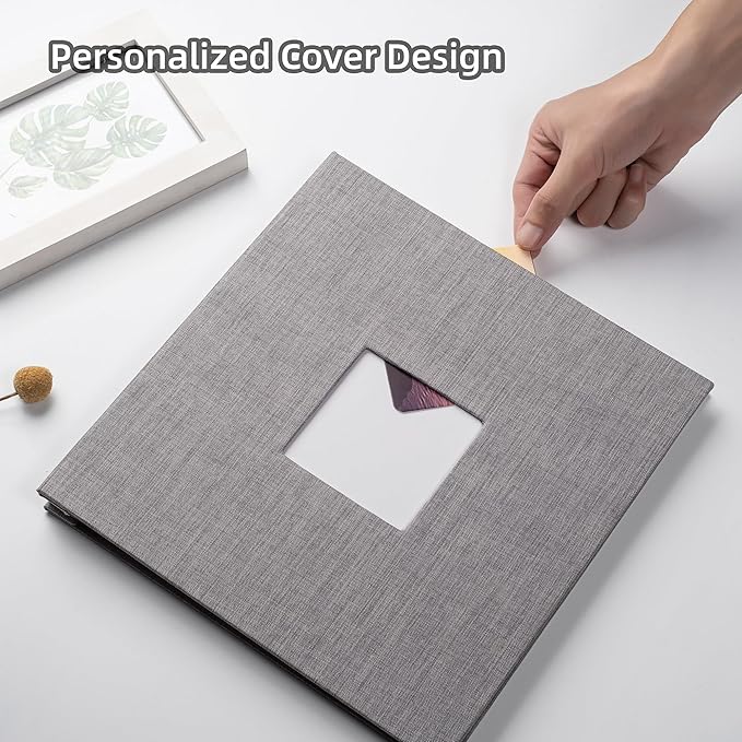 HoneyTolly Large Photo Album Self Adhesive, DIY Scrapbook Album for 4x6 8x10 10x12 Pictures, 60 Pages Linen Cover Memory Book, Ideal Gift for Family Wedding Baby Christmas Anniversary(Grey) - Image 2