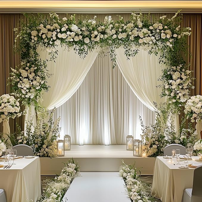 Ivory Backdrop Curtain for Wedding Parties Backdrop Drapes 10x10FT | Wrinkle Free Polyester Curtain Backdrop Ivory Draping Fabric for Backdrop Photoshoot Birthday Party Background,2 Panel 5x10FT - Image 5