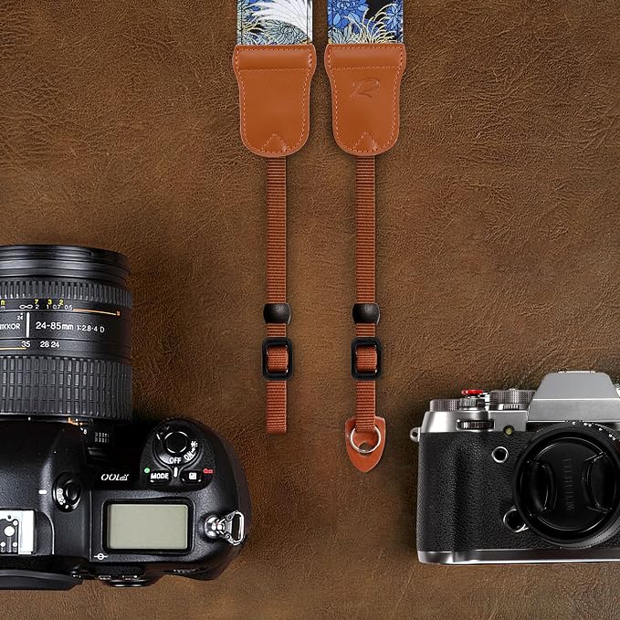 Padwa Lifestyle Brown Crane Camera Strap - 2" Cowhide Leather Head Cotton Camera Straps for Photographers,Vintage Japanese Art Print Adjustable Neck & Shoulder Strap for ALL DSLR/SLR Cameras - Image 6