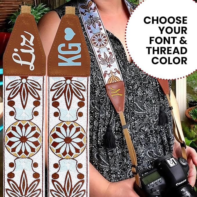 Art Tribute Camera Strap Personalized With Name - Shoulder, Crossbody & Neck Camera Strap for Photographers, Fits All Cameras, Canon Nikon Sony Fujifilm, Padded Strap W/Quick Release & Leather Ends - Image 8