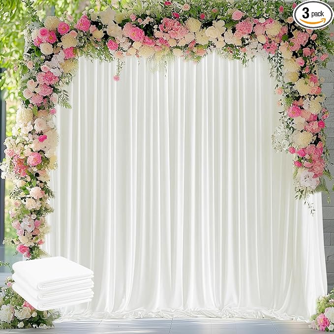 Ivory Backdrop Curtain for Parties Backdrop Drapes, 3Pack 10x10FT | Wrinkle Free Polyester Curtain Backdrop Draping Fabric for Backdrop Photoshoot Birthday Party Background,6 Panel 5x10FT by Wokceer