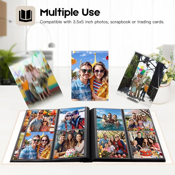 Aevdor 3.5x5 Photo Album, Holds 256 Photos, Linen Cover, Beige | Vertical 3.5x5 Clear Pockets, Front Display Window, Baby, Travel, Family & Anniversary Memories - Image 2