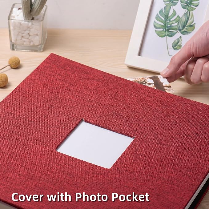 HoneyTolly Large Photo Album Self Adhesive, DIY Scrapbook Album for 600 Photos, 13"x12.6" 120 Pages Linen Cover Memory Book(Red) - Image 6