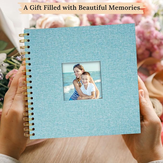 12"x12" Scrapbook Photo Album Linen Cover 40 Sheets 80 Pages White Paper | Blue Hardcover Kraft White Pages Memory Book, for Travel Wedding Guest Book Christmas Baby Shower Fits 4x6 & Instant Photos - Image 8
