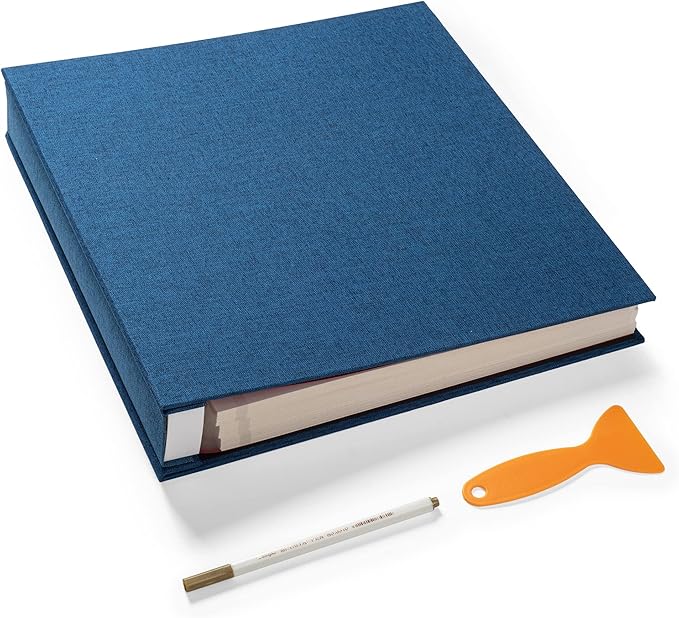 Large Photo Album Self Adhesive 4x6 8x10 10x12 Scrapbook Magnetic Album DIY Scrapbook Length 13 x Width 12.8 (Inches) 120 Sticky Pages Linen Cover DIY Photo Album(Blue） by HenPisen
