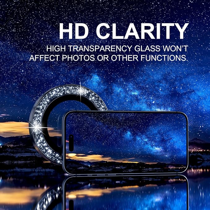 Choiche for iPhone 17 Pro/iPhone 17 Pro Max Camera Lens Protector | Ultra HD, Bling 9H Tempered Glass Camera Cover Screen Protector Metal Ring Decoration Accessories (Glitter-Blue) - Image 6