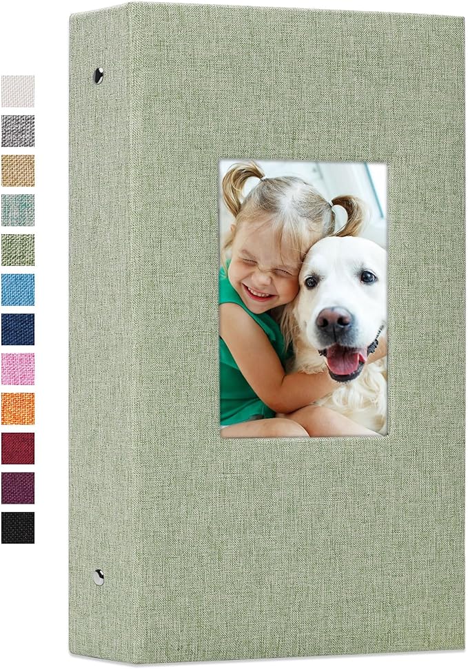 Vienrose 4x6 Photo Album,300 Pockets,Linen Cover with Window,Grass Green | Linen Hardcover, Slip In Photo Book, Family Memory Album, Travel Keepsake by Vienrose