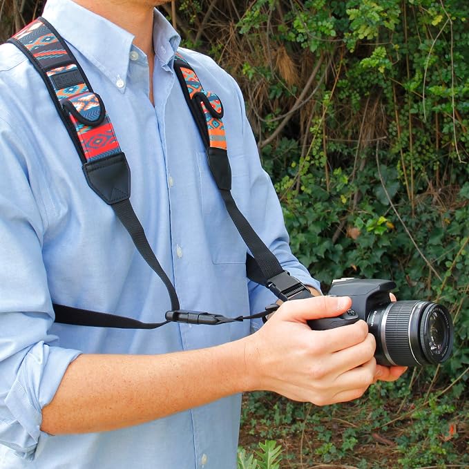 USA Gear DSLR Camera Strap Chest Harness with Quick Release Buckles, Southwest Neoprene Pattern and Accessory Pockets - Compatible with Canon, Nikon, Sony Point and Shoot and Mirrorless Cameras - Image 5