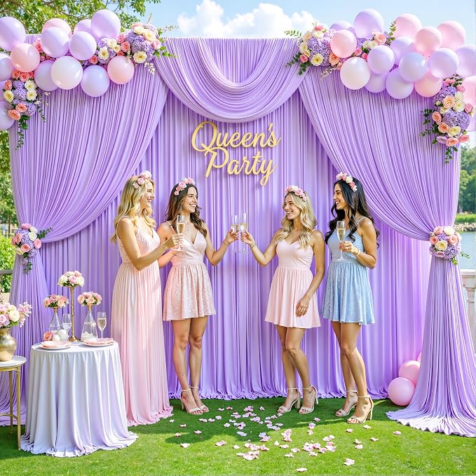 8 Panels Lavender Backdrop Curtain for Parties Wedding Wrinkle Free Light Purple Photo Curtains Backdrop Drapes Fabric Decoration for Baby Shower Photoshoot 40ft(W) x 10ft(H) - Image 9