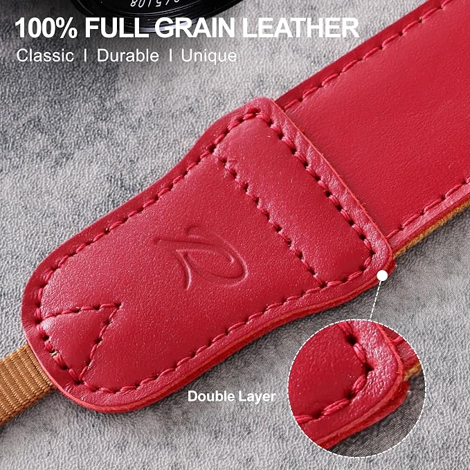 Padwa Lifestyle Burgundy Leather Camera Strap - 1.5" Soft Full Grain Cowhide Camera Straps for Photographers, Soft Suede Fabric Padded Leather Strap with Quick Release fits All Cameras - Image 3