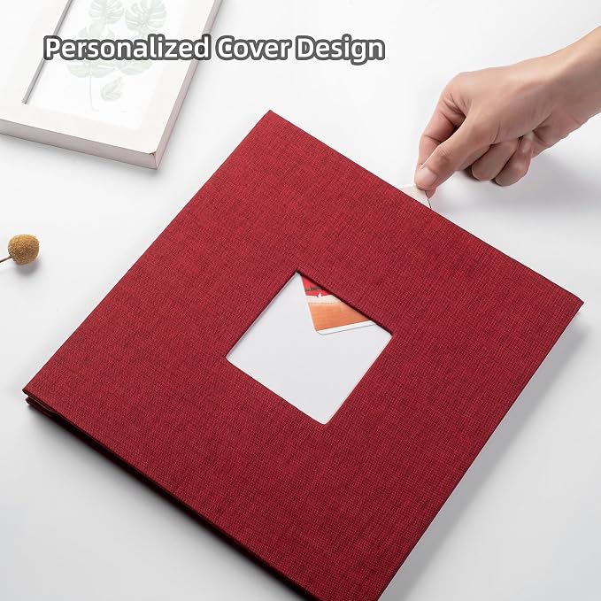Photo Album Self Adhesive Scrapbook Album for 4×6 Pictures DIY Magnetic Linen Cover Album 15 Sheets/30 Blank Pages for Family Wedding, Birthday, Christmas, Anniversary (Red) - Image 4