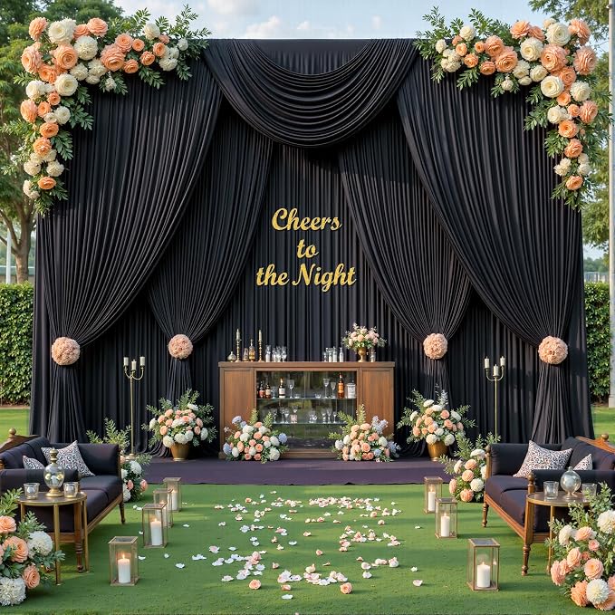 50ftx10ft Wrinkle Free Black Backdrop Curtain for Parties, 10 Panels 5x10ft Silky Photo Backdrop Drapes Back Drop Cloth Drapery for Wedding Birthday Photography Background Photoshoot Decor - Image 5