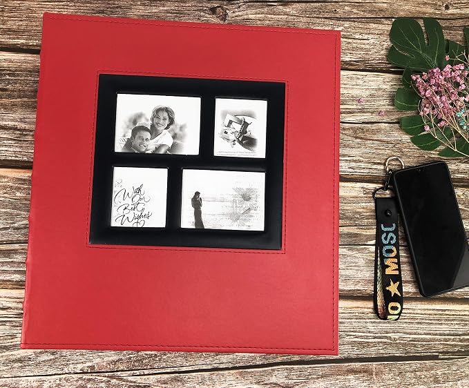 RECUTMS Photo Albums 4x6 600 Photos Large Capacity Leather Family Album Red | Horizontal and Vertical Pockets, Black Pages, Wedding PhotoBook with Front Window, Graduation Baby Memory Book, Travel Gifts - Image 6
