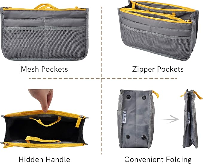 Vercord Purse Organizer Insert for Handbags Bag Organizers Inside Tote Pocketbook Women Nurse Nylon 13 Pockets Grey Medium - Image 4