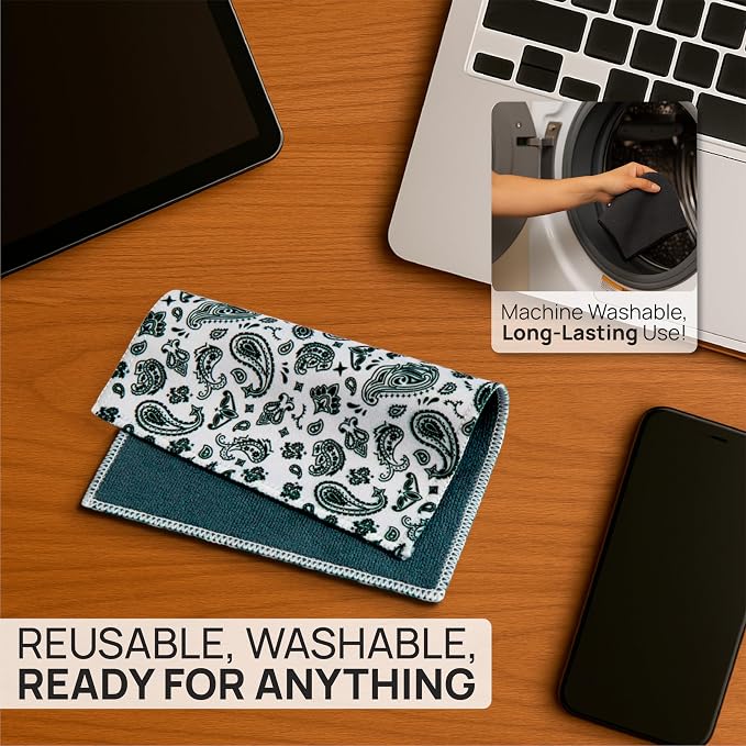 Microfiber Wholesale Quick Cloth Glasses Cleaning Cloths 5x7 Paisley White | 2-Pack with Case | Double-Sided Lens Cleaner for Eyeglasses, Camera & Screens | Reusable Microfiber Glass Polishing Cloths - Image 4