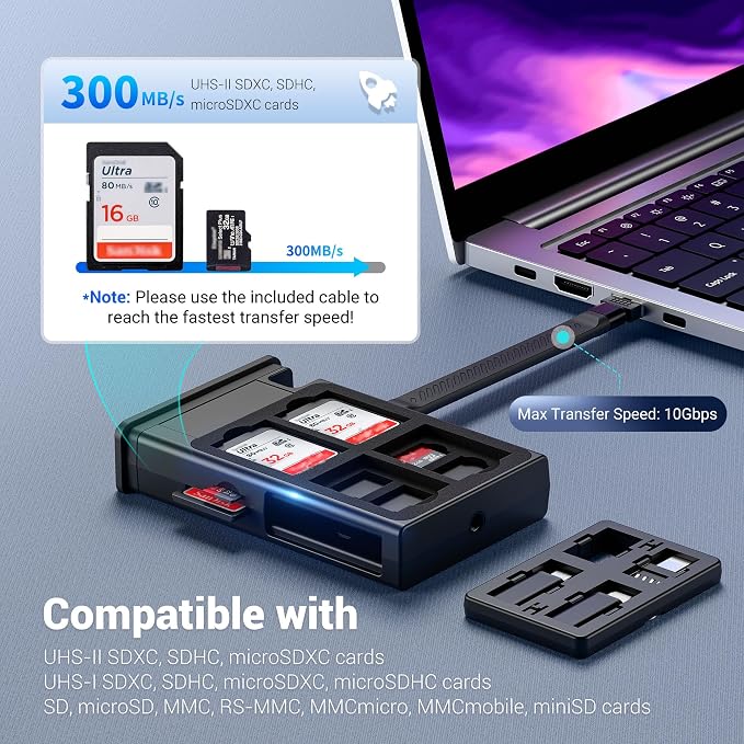 Aluminum Memory Card Case & High-Speed USB-C Reader,8 SD + 16 TF Card Slots | Multi Charging USB-C 3.1 Gen 2 Cable with Light/USB A/MicroUSB/OTG Adapter Kit & Memory Card Holder for Travel Photographer - Image 3